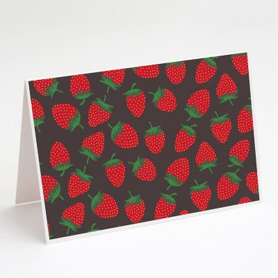 Caroline's Treasures Strawberries on Gray Greeting Cards and Envelopes Pack of 8, 7 x 5, Food Image 1