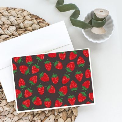 Caroline's Treasures Strawberries on Gray Greeting Cards and Envelopes Pack of 8, 7 x 5, Food Image 1