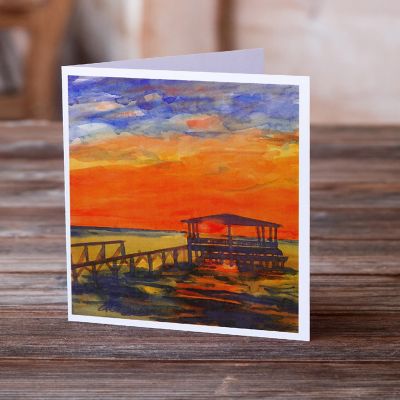 Caroline's Treasures Sunset at the Dock Greeting Cards and Envelopes Pack of 8, 7 x 5, Nautical Image 1
