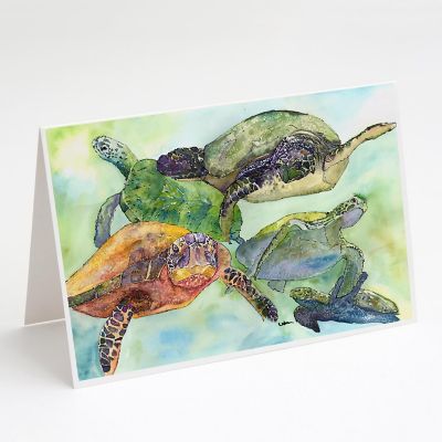 Caroline's Treasures Turtle Loggerhead Family Greeting Cards and Envelopes Pack of 8, 7 x 5, Nautical Image 1