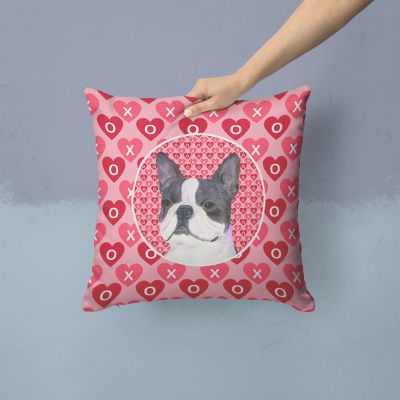 Caroline's Treasures Valentine's Day, Boston Terrier Hearts Love Valentine's Day Fabric Decorative Pillow, 14 x 14, Dogs Image 1