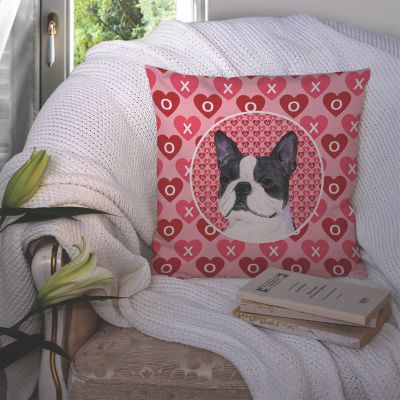 Caroline's Treasures Valentine's Day, Boston Terrier Hearts Love Valentine's Day Fabric Decorative Pillow, 14 x 14, Dogs Image 2