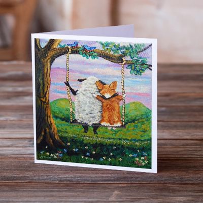 Caroline's Treasures Valentine's Day, Corgi With Sheep Love Grows Greeting Cards and Envelopes Pack of 8, 7 x 5, Dogs Image 1