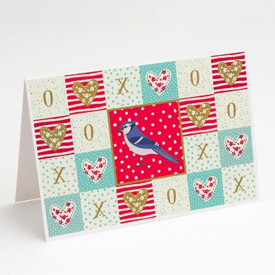 Caroline's Treasures Valentine's Day, Jay Bird Love Greeting Cards and Envelopes Pack of 8, 7 x 5, Birds Image 1