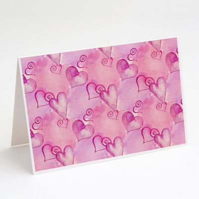 Caroline's Treasures Valentine's Day, Watercolor Hot Pink Hearts Greeting Cards and Envelopes Pack of 8, 7 x 5, Image 1