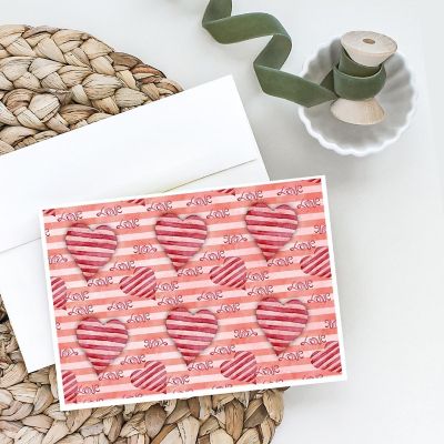 Caroline's Treasures Valentine's Day, Watercolor Red Striped Hearts Greeting Cards and Envelopes Pack of 8, 7 x 5, Image 1
