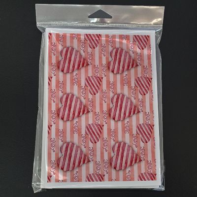 Caroline's Treasures Valentine's Day, Watercolor Red Striped Hearts Greeting Cards and Envelopes Pack of 8, 7 x 5, Image 2