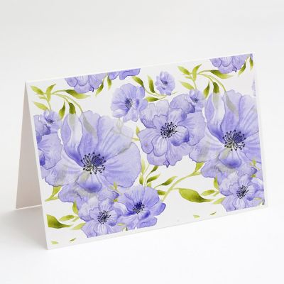 Caroline's Treasures Watercolor Blue Flowers Greeting Cards and Envelopes Pack of 8, 7 x 5, Flowers Image 1