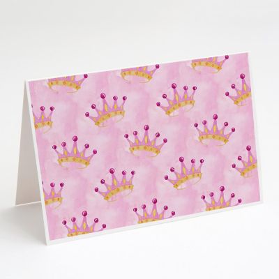 Caroline's Treasures Watercolor Princess Crown on Pink Greeting Cards and Envelopes Pack of 8, 7 x 5, Image 1