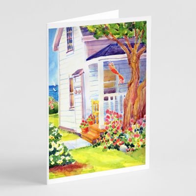 Caroline's Treasures White Cottage at the beach Greeting Cards and Envelopes Pack of 8, 7 x 5, Nautical Image 1