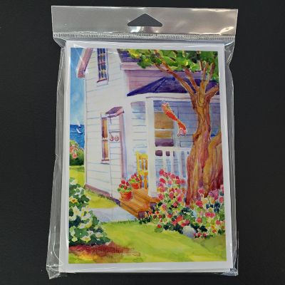 Caroline's Treasures White Cottage at the beach Greeting Cards and Envelopes Pack of 8, 7 x 5, Nautical Image 2