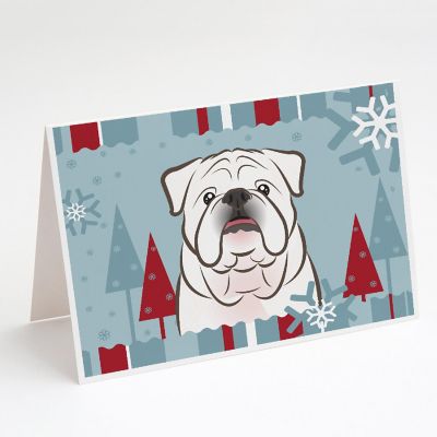 Caroline's Treasures Winter Holiday White English Bulldog  Greeting Cards and Envelopes Pack of 8, 7 x 5, Dogs Image 1