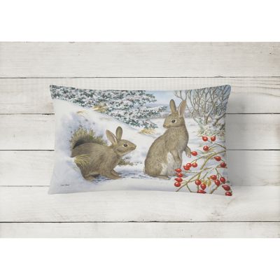 Caroline's Treasures Winter Rabbits Canvas Fabric Decorative Pillow, 12 x 16, Farm Animals Image 1