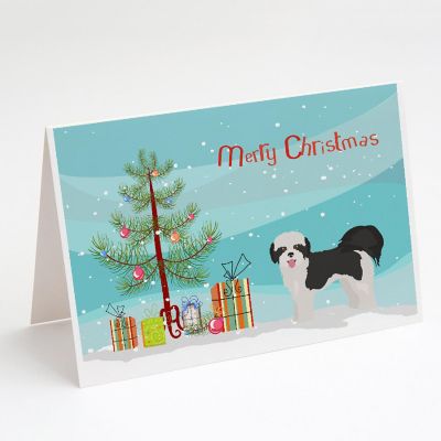 Caroline's Treasures Zuchon #2 Christmas Tree Greeting Cards and Envelopes Pack of 8, 7 x 5, Dogs Image 1