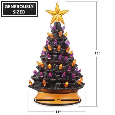 Casafield 15" Pre-Lit Halloween Tree, Ceramic Tabletop Decor with Lights, Pumpkin and Star. Image 2