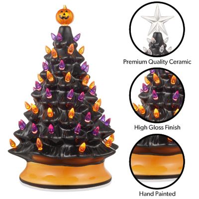 Casafield 15" Pre-Lit Halloween Tree, Ceramic Tabletop Decor with Lights, Pumpkin and Star. Image 3