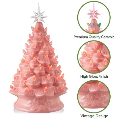 Casafield 15" Pre-Lit Pink Ceramic Christmas Tree Hand-Painted Tabletop Decor with Lights Image 2