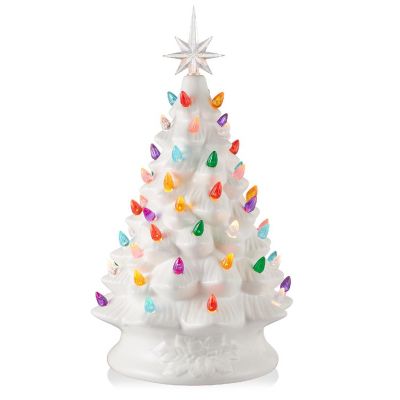 Casafield 15" Pre-Lit White Ceramic Christmas Tree Hand-Painted Tabletop Decor with Lights Image 1