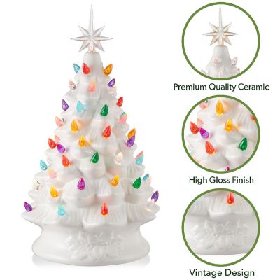 Casafield 15" Pre-Lit White Ceramic Christmas Tree Hand-Painted Tabletop Decor with Lights Image 2