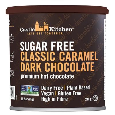 Castle Kitchen Sugar Free Classic Caramel Premium Dark Hot Chocolate Mix with Monkfruit (8 oz) - Vegan, Dairy Free, Plant Based - Keto & Diabetic - Mix with Mil Image 1