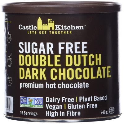 Castle Kitchen Sugar Free Double Dutch Premium Dark Hot Chocolate Mix with Monkfruit (8 oz) - Vegan, Dairy Free, Plant Based - Keto & Diabetic - Mix with Milk S Image 1