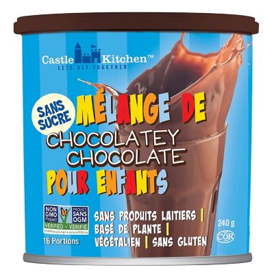 Castle Kitchen Sugar Free Kids Dark Chocolate Milk Mix (8oz, 16 Servings) - Dairy-Free, Vegan, Plant Based, Gluten-Free, Sugar Free - Just Add Any Milk Substitu Image 1
