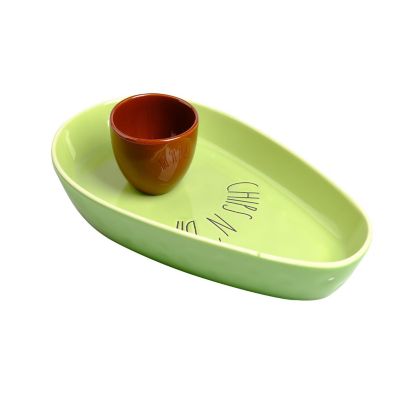 Ceramic Avocado Chip and Dip Serving Platter, Green 14 Inch Image 1