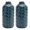 Ceramic Leaf Pattern Vase (Set Of 2) 4"D X 8.75"H Ceramic Image 2