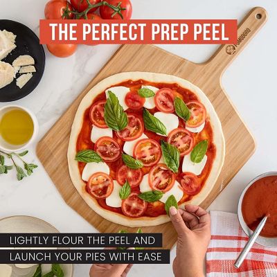 Chef Pomodoro 14-inch Bamboo Pizza Peel, Lightweight Wooden Pizza Paddle and Serving Board Image 2