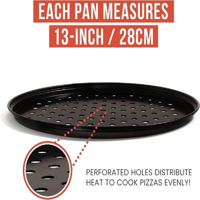 Chef Pomodoro Pizza Baking Set with 3 Pizza Pans and Pizza Rack, Non-stick Perforated Pizza Trays, 13-Inch Pans Image 2