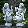 Cherub Angels with Violin and Harp Outdoor Garden Statues 15", Set of 2 Image 1