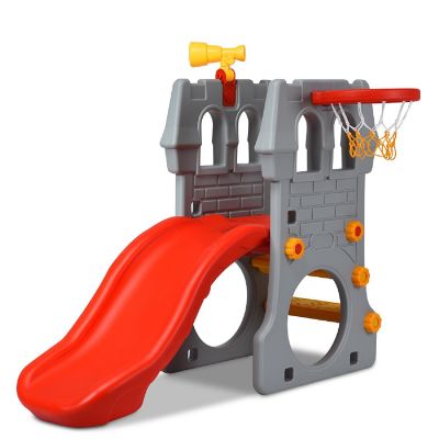 Children Castle Slide Play Slide with Basketball Hoop and Telescope Toy Image 1