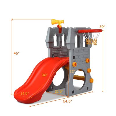 Children Castle Slide Play Slide with Basketball Hoop and Telescope Toy Image 1