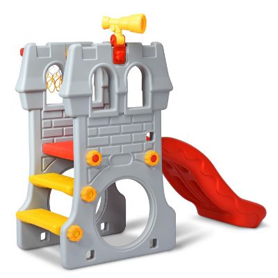 Children Castle Slide Play Slide with Basketball Hoop and Telescope Toy Image 2