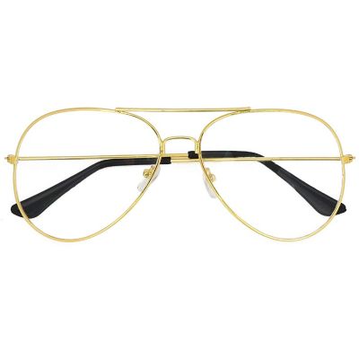 Clear Lens Costume Glasses - 70's Style Aviator Gold Wire Rimmed Clear Sunglasses for Adults and Kids Image 2