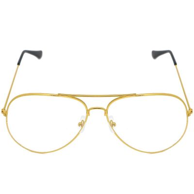 Clear Lens Costume Glasses - 70's Style Aviator Gold Wire Rimmed Clear Sunglasses for Adults and Kids Image 3