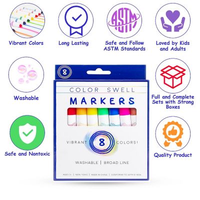 Color Swell Washable Markers Bulk Pack 18 Boxes of 8 Vibrant Colors Image 1