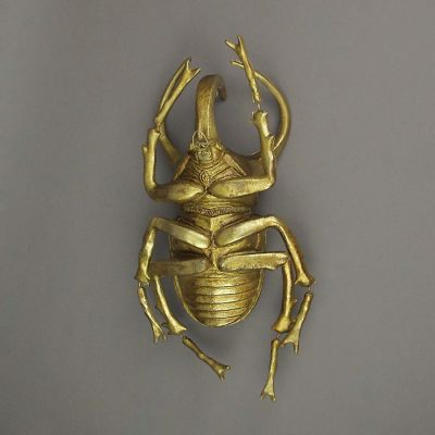 Contrast Resin Gold Rhino Beetle Painted Sculpture Wall Art Home Decor Hanging Statue Image 2