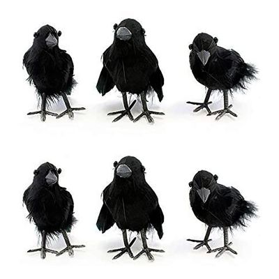 Cornucopia 4in Black Crows (6 Pack); Imitation Artificial Birds/Ravens for Halloween Decorations, Haunted House & Fall Seasonal Displays Image 1