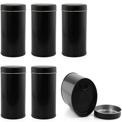 Cornucopia Double Seal Tea Canisters (6-Pack); Black Metal Round Tea Tins w/ Interior Molded Plastic Seal Image 1