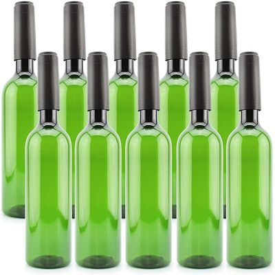 Cornucopia Plastic Wine Bottles (10-Pack, Green); Empty Bordeaux-Style Wine Bottles with Screw Caps and Seals Image 1