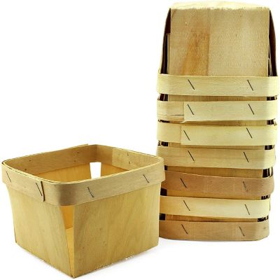 Cornucopia Quart Wooden Berry Baskets (8-Pack); 5.75-Inch Square Vented Wood Boxes for Fruit Picking, Easter or Arts & Crafts Image 1