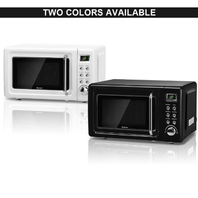 Costway 0.7Cu.ft Retro Countertop Microwave Oven 700W LED Display Glass Turntable White Image 2