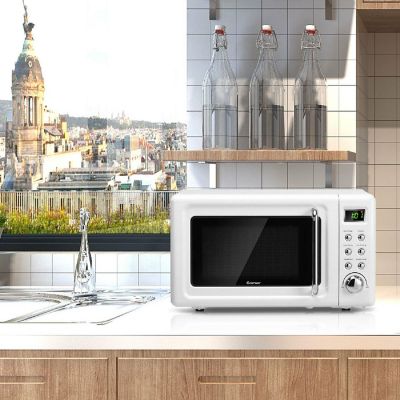 Costway 0.7Cu.ft Retro Countertop Microwave Oven 700W LED Display Glass Turntable White Image 3