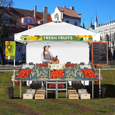 Costway 10'x10'Commercial Pop-up Canopy Tent Sidewall Folding Market Patio White Image 1