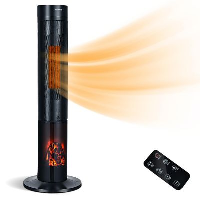 Costway 1500W Electric Space Heater PTC Fast Heating Ceramic Heater 3D Realistic Flame Black Image 1