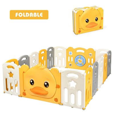 Costway 16-Panel Foldable Unisex Baby Playpen Kids Yellow Duck Yard Activity Center w/  Sound Image 1