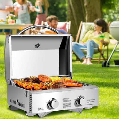 Costway 2 Burner Portable BBQ Table Top Propane Gas Grill Stainless Steel Image 2