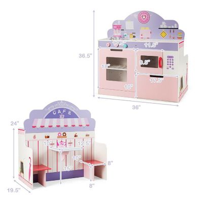 Costway 2 in 1 Kids Play Kitchen & Cafe Restaurant Wooden Pretend Cooking Playset Toy Image 1