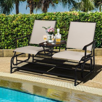 Costway 2 Person Patio Double Glider Loveseat Rocking with Center Table Image 2